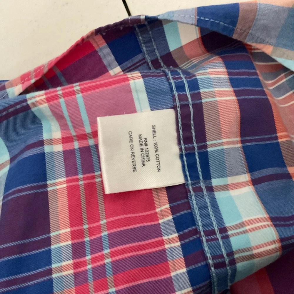 Southern Proper Mens Small Plaid Button Down Shirt Pink Blue Cotton Long Sleeve